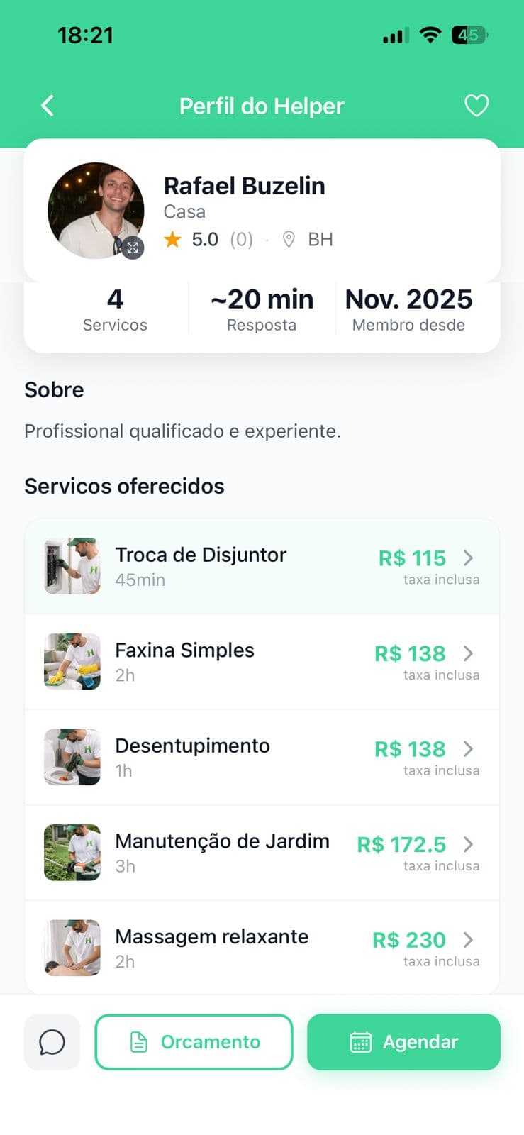 Perfil do Helper